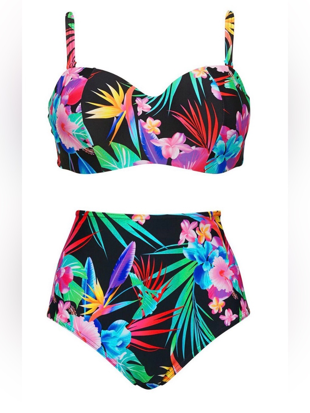 Figleaves Floral High-Waist Bikini Set - Black Tropical Print